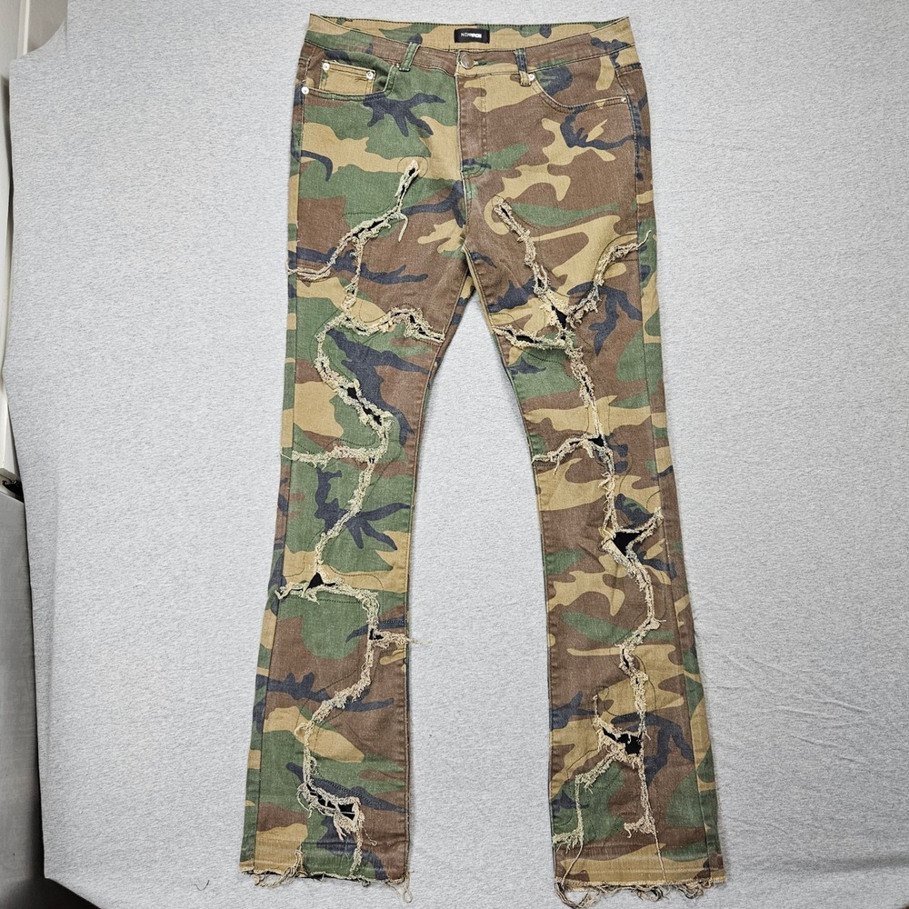 NovaMen Camouflage Distressed Ripped Slim Fit Pants Mens Size 36 BG26-CAMOUFLAGE